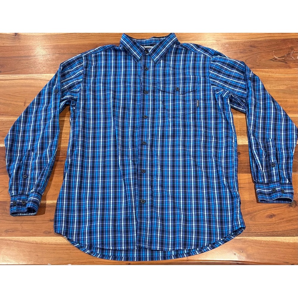 Columbia Omni-Wick Mens Large Blue Plaid Long Sleeve Button Up Performance Shirt